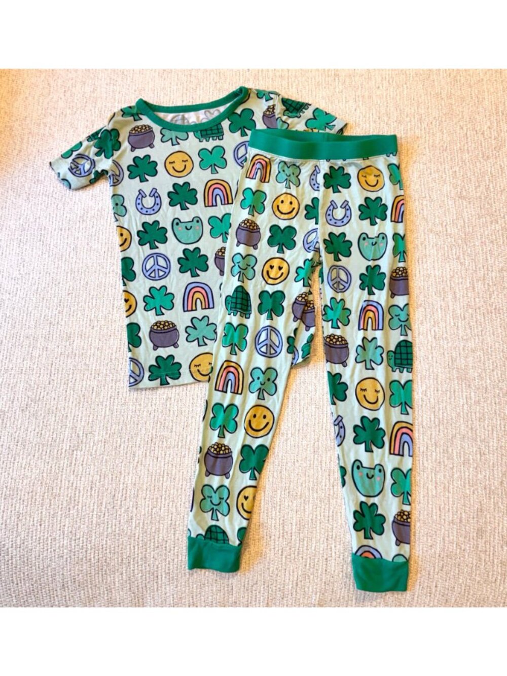 Little Sleepies Pajamas PJs Short Sleeve Size 4T Boys Girls Happy Go Lucky Green